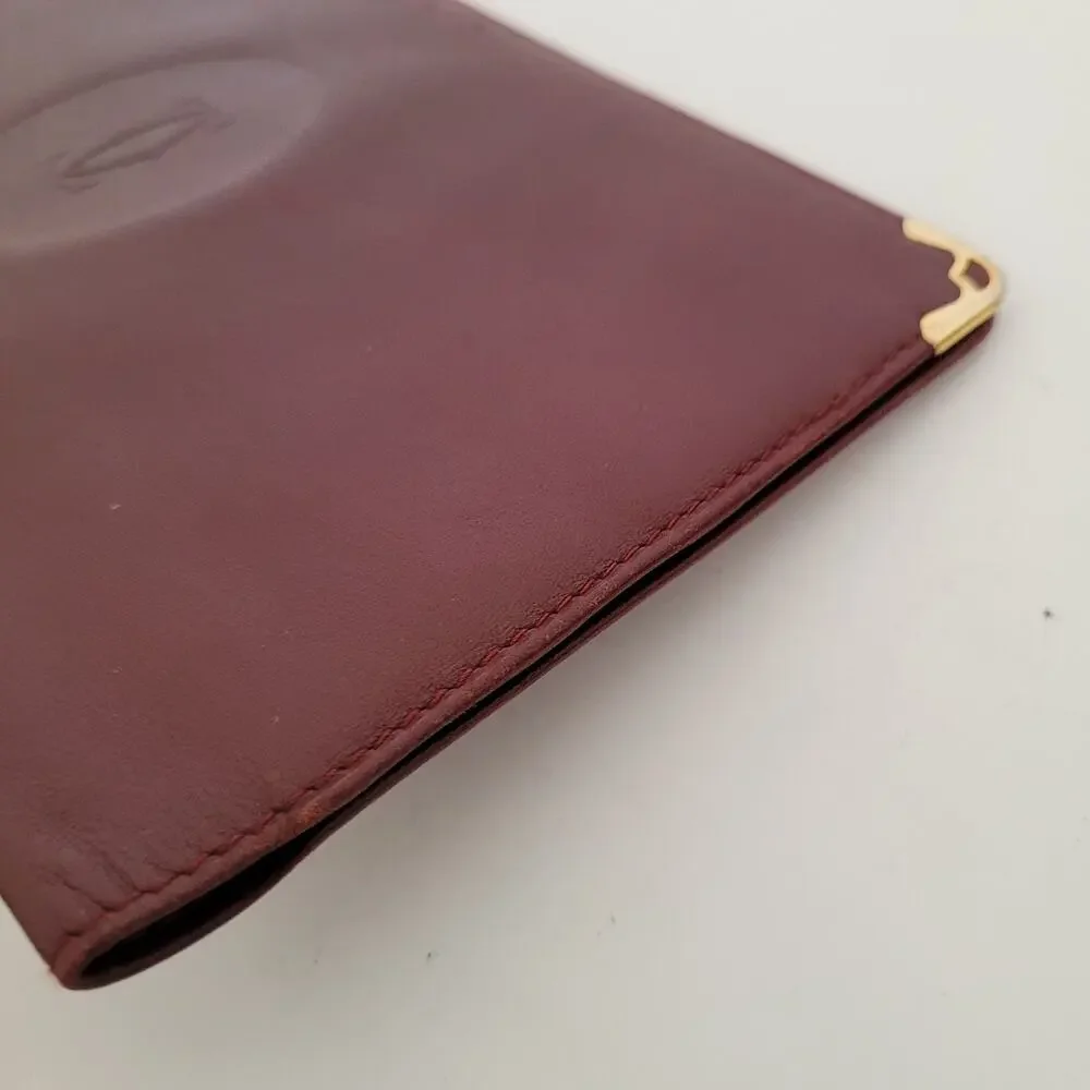 Cartier Vintage Bifold Leather Bordeaux Red‎ Wallet Large Credit Card Burgundy